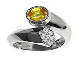 Tommaso Design™ Oval 7x5mm Genuine Yellow Sapphire and Diamond Ring