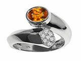 Tommaso Design™ Oval 7x5mm Genuine Orange Sapphire and Diamond Ring
