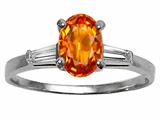 Tommaso Design™ Oval 7x5 mm Genuine Orange Sapphire and Diamond Engagement Ring