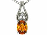 Tommaso Design™ Oval 7x5mm Genuine Orange Sapphire and Diamond Pendant