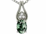 Tommaso Design™ Oval 7x5mm Genuine Green Sapphire and Diamond Pendant