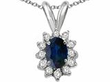 Tommaso Design™ Oval 7x5mm Genuine Sapphire and Diamond Pendant