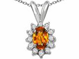 Tommaso Design™ Oval 7x5mm Genuine Orange Sapphire and Diamond Pendant