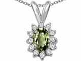 Tommaso Design™ Oval 7x5mm Genuine Green Sapphire and Diamond Pendant