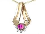 Tommaso Design™ Round 5mm Genuine Pink Tourmaline and Diamond Pendant