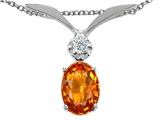 Tommaso Design™ Oval 7x5mm Genuine Orange Sapphire and Diamond Pendant