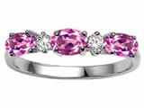 Tommaso Design™ Oval 5x3mm Genuine Pink Tourmaline and Diamond Ring Band