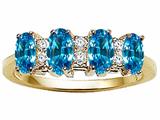 Tommaso Design™ Oval 5x3mm Genuine 4 Stone Blue Topaz and Diamond Band