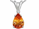 Tommaso Design™ Pear Shape 8x6mm Genuine Orange Sapphire and Diamond Pendant