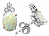 Tommaso Design™ Oval 7x5mm Genuine Opal and Diamond Earrings