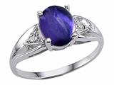 Tommaso Design™ Oval 9x7mm Cabochon Genuine Iolite and Diamond Ring