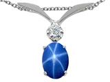 Tommaso Design™ Oval 8x6mm Created Star Sapphire and Genuine Diamond Pendant