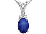 Tommaso Design™ Oval 7x5mm Created Star Sapphire and Genuine Diamond Pendant