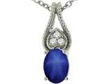 Tommaso Design™ Oval 7x5mm Created Star Sapphire and Genuine Diamond Pendant
