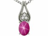Tommaso Design™ Oval 7x5mm Created Star Ruby and Genuine Diamond Pendant