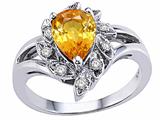Tommaso Design™ Pear Shape 8x6 mm Genuine Yellow Sapphire and Diamond Ring
