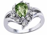 Tommaso Design™ Pear Shape 8x6 mm Genuine Green Sapphire and Diamond Ring