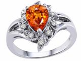 Tommaso Design™ Pear Shape 8x6 mm Genuine Orange Sapphire and Diamond Ring