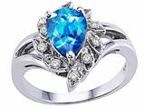 Tommaso Design™ Pear Shape 8x6mm Genuine Blue Topaz and Diamond Ring