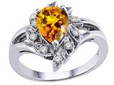 Tommaso Design™ Pear Shape 8x6 mm Genuine Citrine and Diamond Ring