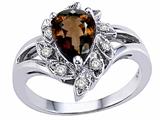 Tommaso Design™ Pear Shape 8x6 mm Genuine Smoky Quartz and Diamond Ring
