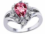 Tommaso Design™ Pear Shape 8x6 mm Genuine Pink Tourmaline and Diamond Ring