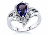 Tommaso Design™ Pear Shape 8x6 mm Simulated Alexandrite And Genuine Diamond Ring
