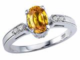 Tommaso Design™ Oval 7x5 mm Genuine Yellow Sapphire and Diamond Ring