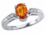 Tommaso Design™ Oval 7x5 mm Genuine Orange Sapphire and Diamond Ring