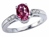 Tommaso Design™ Oval 7x5 mm Genuine Pink Tourmaline and Diamond Ring
