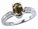 Tommaso Design™ Oval 7x5 mm Genuine Smoky Quartz and Diamond Ring