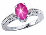 Tommaso Design™ Oval 7x5 mm Created Star Ruby and Genuine Diamond Ring