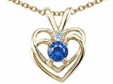 Tommaso Design™ Round 4mm Genuine Sapphire and Diamond Heart Pendant