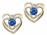 Tommaso Design™ Round 4mm Genuine Sapphire and Diamond Heart Earrings