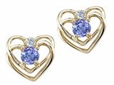 Tommaso Design™ Round 4mm Genuine Tanzanite and Diamond Heart Earrings