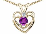 Tommaso Design™ Round 4mm Genuine Amethyst and Diamond Heart Pendant