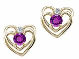 Tommaso Design™ Round 4mm Genuine Amethyst and Diamond Heart Earrings
