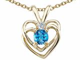 Tommaso Design™ Round 4mm Genuine Blue Topaz and Diamond Heart Pendant