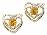 Tommaso Design™ Round 4mm Genuine Citrine and Diamond Heart Earrings