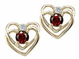 Tommaso Design™ Round 4mm Genuine Garnet and Diamond Heart Earrings