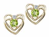 Tommaso Design™ Round 4mm Genuine Peridot and Diamond Heart Earrings