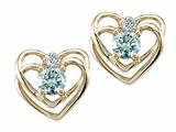 Tommaso Design™ Round 4mm Genuine Aquamarine and Diamond Heart Earrings