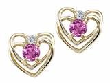 Tommaso Design™ Round 4mm Genuine Pink Tourmaline and Diamond Heart Earrings