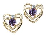 Tommaso Design™ Round 4mm Simulated Alexandrite And Genuine Diamond Heart Earrings