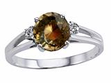 Tommaso Design™ Round 7mm Genuine Smoky Quartz and Diamond Ring