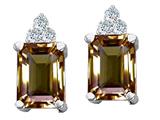 Tommaso Design™ Emerald Cut 8x6 mm Genuine Smoky Quartz and Diamond Earrings
