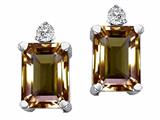 Tommaso Design™ Emerald Cut 8x6mm Genuine Smoky Quartz and Diamond Earrings