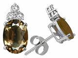 Tommaso Design™ Oval 8x6mm Genuine Smoky Quartz and Diamond Earrings