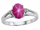 Tommaso Design™ Oval 7x5mm Created Star Ruby and Genuine Diamonds Ring