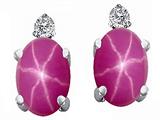 Tommaso Design™ Oval 8x6mm Created Star Ruby and Genuine Diamond Earrings